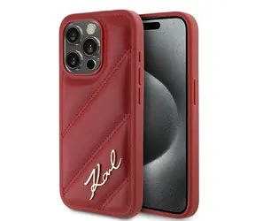 Karl Lagerfeld Diagonal Quilted Script červená / Zadní kryt / Apple iPhone 15 Pro Max