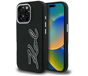 Karl Lagerfeld Grained Signature Logo černá / Zadní kryt / pro iPhone 16 Pro