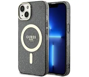 GUESS Glitter Gold Kryt pro Apple iPhone 14 Plus černá / Kryt na mobilní telefon / MagSafe / Hardcase