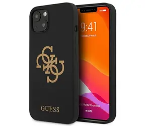 Guess Silicone 4G Logo pouzdro černé / Pouzdro / Apple iPhone 13 mini / Silikon a tvrzený plast / Kovové logo