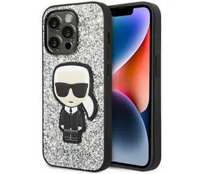 Karl Lagerfeld Glitter Flakes Ikonik stříbrná / Zadní kryt pro Apple iPhone 14 Pro Max / Hardcase