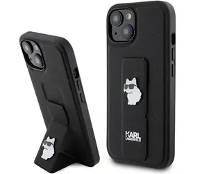 Karl Lagerfeld Gripstand Saffiano Choupette Pins černá / Zadní kryt / iPhone 15