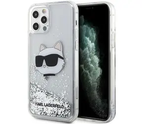 Karl Lagerfeld Choupette Head Glitter stříbrná / Kryt pro Apple iPhone 12 a 12 Pro