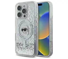 Karl Lagerfeld Liquid Glitter Karl Head čirá / Zadní kryt / MagSafe / iPhone 16 Pro
