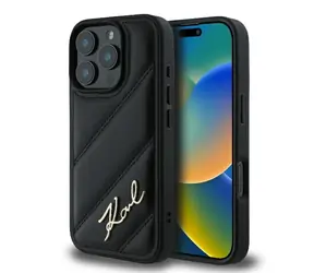 Karl Lagerfeld Quilted Signature černý / Zadní kryt pro iPhone 16 Pro / Prošívaný vzor