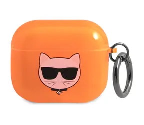 Karl Lagerfeld Choupette Head oranžové / Pouzdro pro Apple AirPods 3