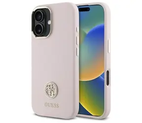 Guess Silicone Logo Strass 4G iPhone 16 světle růžová / Zadní kryt / Silikon
