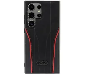 Audi Genuine Leather MagSafe černo-červená / Zadní kryt pro Samsung Galaxy S24 Ultra / Pravá kůže / Podpora MagSafe