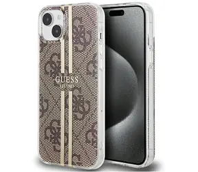 Guess IML 4G Gold Stripe hnědé / Pouzdro / iPhone 15 Plus, 14 Plus
