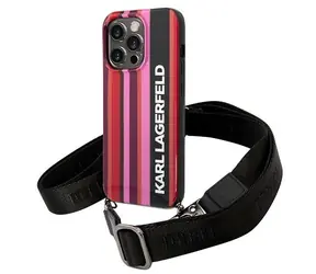 Karl Lagerfeld Color Stripes Strap růžová / Zadní kryt / Apple iPhone 14 Pro / se šňůrkou