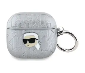 Karl Lagerfeld Pouzdro Monogram Karl Head pro Apple AirPods 4 stříbrná / Pouzdro / Motiv Karl Head