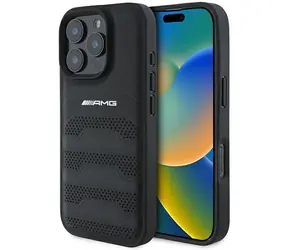 AMG Leather Debossed Lines černá / Zadní kryt / pro Apple iPhone 16 Pro Max / PU kůže