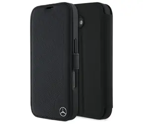Mercedes Leather Wood Imitation černá / Zadní kryt / pro Apple iPhone 16 / PU kůže