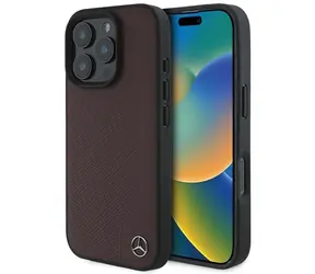 Mercedes MB Wood červená / Zadní kryt / MagSafe / pro iPhone 16 Pro Max / PU kůže