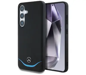 Mercedes Kožený kryt s modrým kontrastním prvkem černá / Zadní kryt / MagSafe / Samsung Galaxy S25
