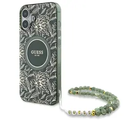 Guess IML Flowers Allover Electro Pearl Strap zelená / Zadní kryt / MagSafe / iPhone 16