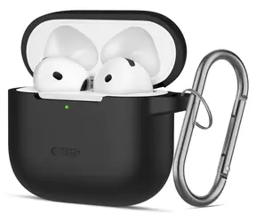 Tech-Protect Silicone Hook Case AirPods 4 černá / Pouzdro / silikonové / s karabinou / pro Apple AirPods 4