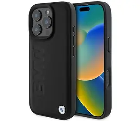 BMW Zadní kryt Leather Hot Stamp MagSafe pro iPhone 16 Pro Max černá / Pouzdro / kožený potah / MagSafe