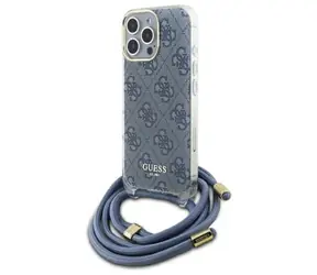 Guess Crossbody Cord 4G Print modrá / Zadní kryt / iPhone 16 Pro / s popruhem na krk