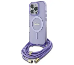 Guess Crossbody Cord Script fialová / Zadní kryt / MagSafe / Apple iPhone 16 Pro Max