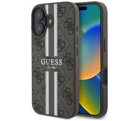Guess 4G Printed Stripes hnědá / Kryt / iPhone 16 / MagSafe