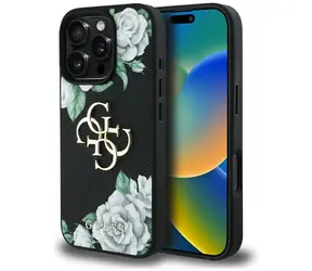 Guess Grained Roses Big 4G Logo černá / Zadní kryt / iPhone 16 Pro Max