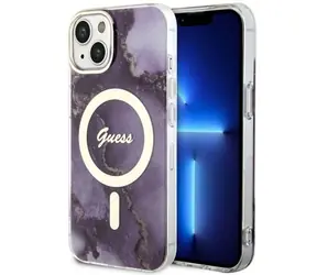 Guess Golden Marble MagSafe fialová / Zadní kryt / pro Apple iPhone 14