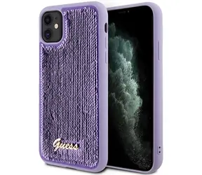 GUESS Sequin Script zadní kryt pro Apple iPhone 11/XR fialová / Kryt / Kov