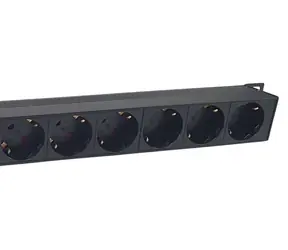 Equip 19" černá / Zásuvkový panel / 1U / 8x Schuko / vypínač / vidlice 90° / 16 A / hliník