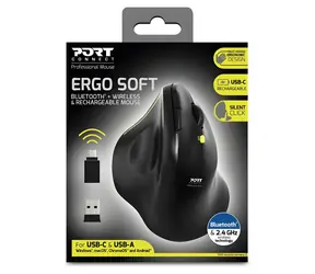 PORT CONNECT Ergo Soft COLLECTION černá / Bezdrátová ergonomická myš / Bluetooth + 2.4 GHz / 1600 DPI