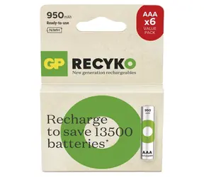 GP ReCyko AAA HR03 950mAh 6ks / Nabíjecí baterie / NiMH / 500+ nabíjecích cyklů