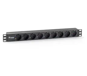 Equip 19" černá / Zásuvkový panel / 1U / 9x Schuko / 16 A / plast