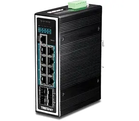TRENDnet TI-PG1284i / Switch / 8-port Gigabit PoE+ / 4x SFP / Managed L2+ / 240 W PoE / DIN lišta