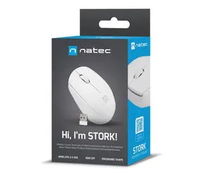 Natec Stork bílá / Myš / Optická / Bezdrátová USB / 1600 DPI / 3 tlačítka