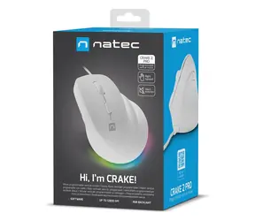Natec CRAKE 2 PRO bílá / Vertikální myš / pro praváky / optická / drátová USB-A / 12 400 DPI