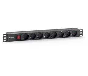 Equip 19" černá / Zásuvkový panel / 1U / 8x Schuko / vypínač / 16 A / plast