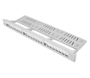 Lanberg patch panel pro Keystone šedý / Patch panel / 24 portů / 1U / 19" / neosazený s organizérem