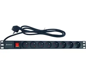 Conexpro 19" rozvodný panel 8x230V černá / Rozvodný panel / 16A / hliníkový / kabel 1,4 m