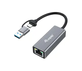 Equip adaptér USB-C a USB-A - RJ45 šedý / Síťový adaptér / 2,5GbE / LED indikace / Hliníkové tělo / 0,15 m