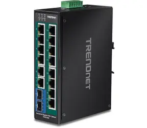 TRENDnet 16-portový průmyslový PoE+ switch / Switch / 14x Gigabit PoE+ / 2x SFP / 240 W / unmanaged / DIN-Rail