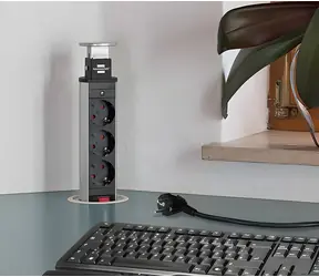 Brennenstuhl Tower Power stříbrno-černá / Stolní zásuvka / 3x zásuvka / 2x USB-A / 16A