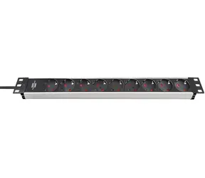 Brennenstuhl Alu-Line Cali 19" stříbrná/černá / Napájecí lišta / 9x zásuvka / IEC C14 / 2 m / 1U