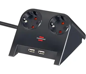 Brennenstuhl Desktop-Power černá / Stolní USB nabíječka / 2x zásuvka 230V / 2x USB-A / 2100 mA / 1,8 m