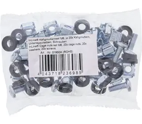 InLine Montážní sada M6 20 ks / Montážní sada do racku / klecové matice a šrouby / 16 mm / kov, plast