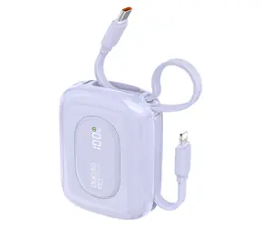 Dudao K32 10000mAh fialová / Powerbanka / s vestavěným kabelem / USB-C / Lightning / 22.5W