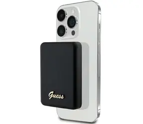 Guess Metal Script Logo MagSafe černá / Powerbanka / 3000 mAh / bezdrátové nabíjení 5W