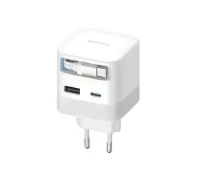 Cuktech AD653W bílá / Nabíjecí adaptér / GaN / 67W / 2x USB-C + USB-A / výsuvný kabel USB-C 70 cm