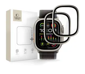 Tech-Protect Tvrzené sklo stříbrná, černý rámeček / Tvrzené sklo pro chytré hodinky / Apple Watch Ultra 49 mm / 2 ks