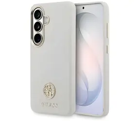 Guess Rhinestone Round Logo MagSafe béžová / Zadní kryt pro Samsung Galaxy S26 / MagSafe / štrasové kamínky