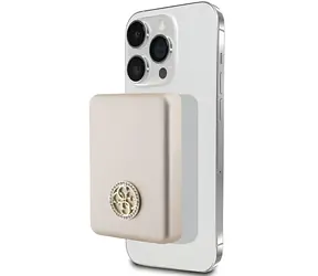 GUESS 4G Strass Metal Logo MagSafe zlatá / Powerbanka / 5000 mAh / 15W bezdrátové nabíjení